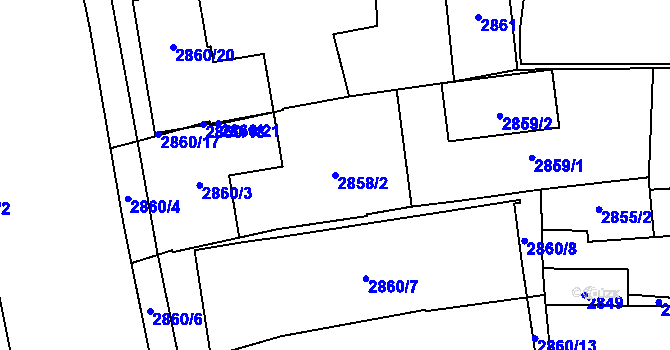 Parcela st. 2858/2 v KÚ Jihlava, Katastrální mapa