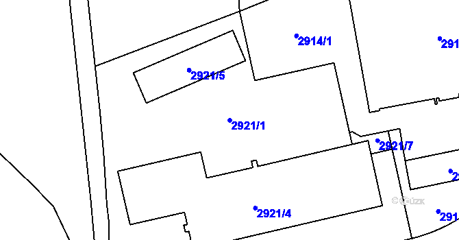 Parcela st. 2921/1 v KÚ Jihlava, Katastrální mapa
