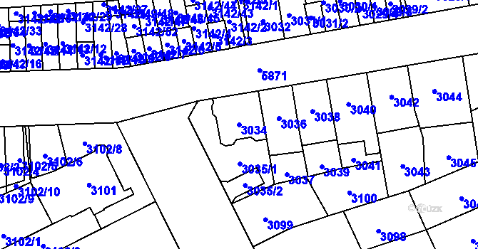 Parcela st. 3034 v KÚ Jihlava, Katastrální mapa