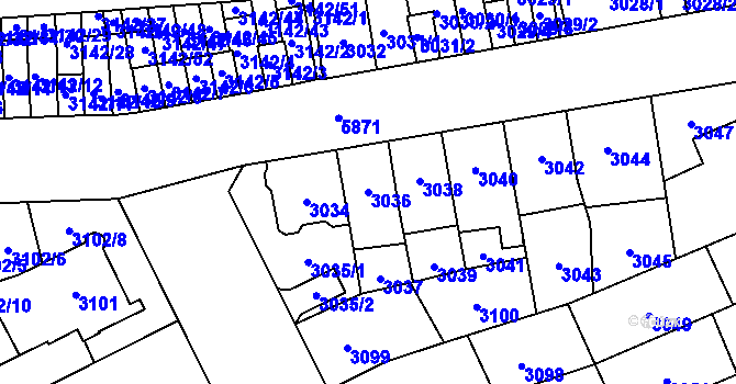 Parcela st. 3036 v KÚ Jihlava, Katastrální mapa