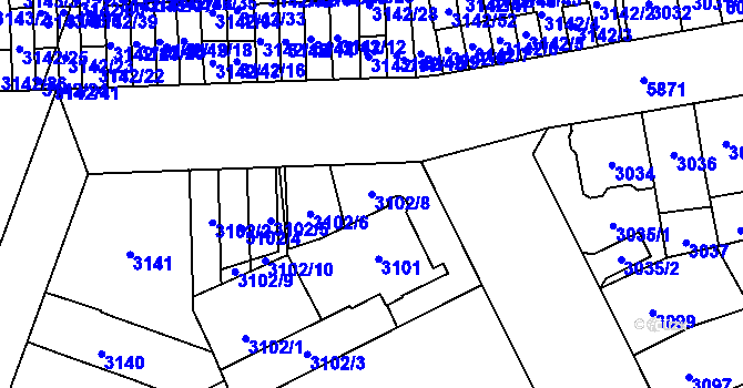 Parcela st. 3102/8 v KÚ Jihlava, Katastrální mapa