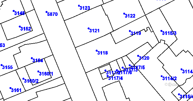 Parcela st. 3118 v KÚ Jihlava, Katastrální mapa