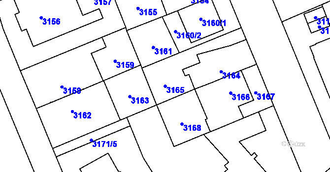 Parcela st. 3165 v KÚ Jihlava, Katastrální mapa