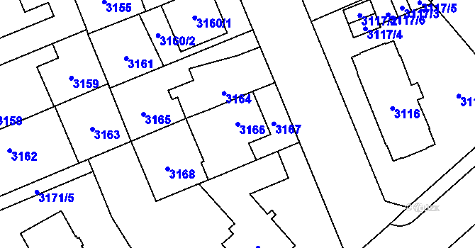 Parcela st. 3166 v KÚ Jihlava, Katastrální mapa