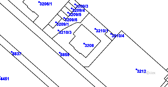 Parcela st. 3208 v KÚ Jihlava, Katastrální mapa