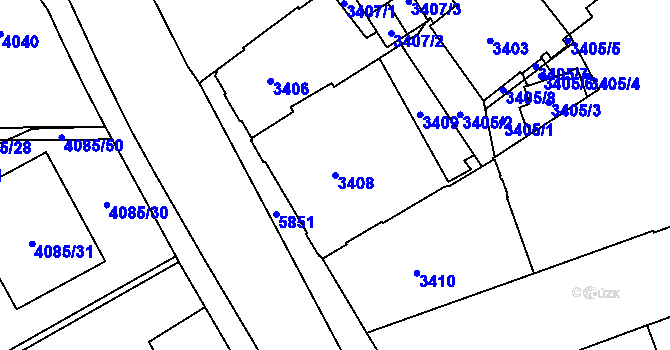 Parcela st. 3408 v KÚ Jihlava, Katastrální mapa