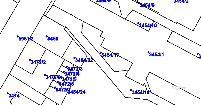 Parcela st. 3454/17 v KÚ Jihlava, Katastrální mapa
