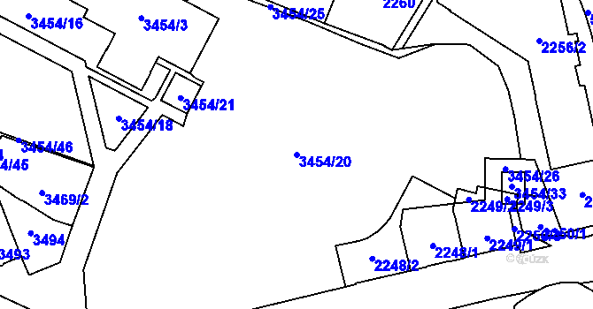 Parcela st. 3454/20 v KÚ Jihlava, Katastrální mapa