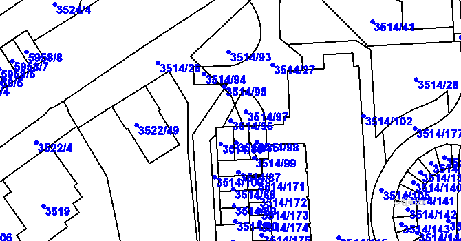 Parcela st. 3514/96 v KÚ Jihlava, Katastrální mapa