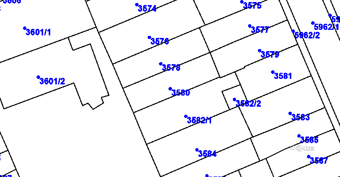 Parcela st. 3580 v KÚ Jihlava, Katastrální mapa