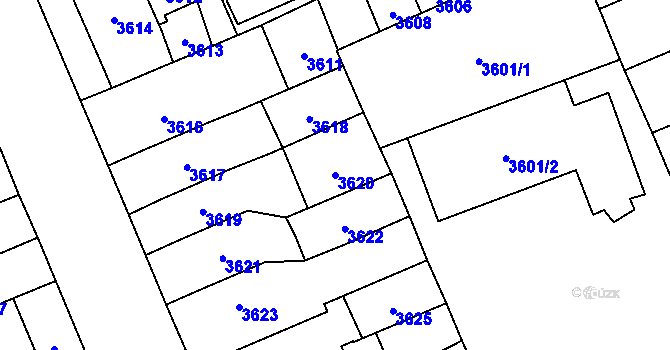 Parcela st. 3620 v KÚ Jihlava, Katastrální mapa