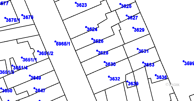 Parcela st. 3628 v KÚ Jihlava, Katastrální mapa