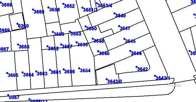 Parcela st. 3646 v KÚ Jihlava, Katastrální mapa