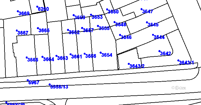 Parcela st. 3654 v KÚ Jihlava, Katastrální mapa