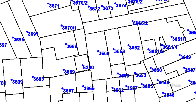 Parcela st. 3660 v KÚ Jihlava, Katastrální mapa
