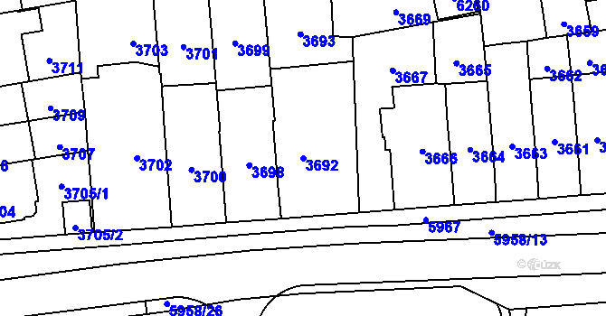 Parcela st. 3692 v KÚ Jihlava, Katastrální mapa