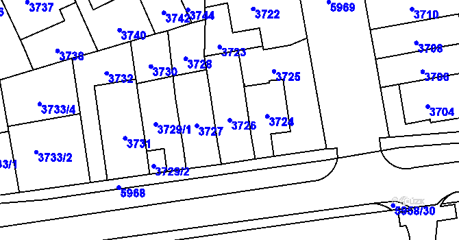 Parcela st. 3726 v KÚ Jihlava, Katastrální mapa