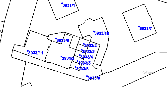Parcela st. 3933/2 v KÚ Jihlava, Katastrální mapa