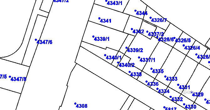 Parcela st. 4340/1 v KÚ Jihlava, Katastrální mapa