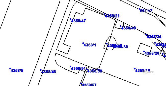 Parcela st. 4358/1 v KÚ Jihlava, Katastrální mapa
