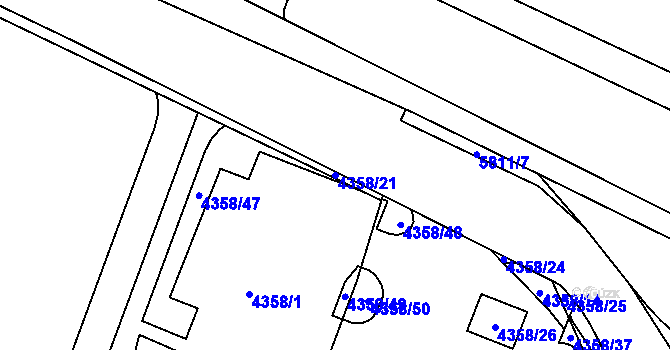 Parcela st. 4358/21 v KÚ Jihlava, Katastrální mapa