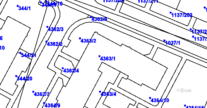 Parcela st. 4363/1 v KÚ Jihlava, Katastrální mapa