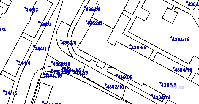 Parcela st. 4363/3 v KÚ Jihlava, Katastrální mapa