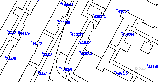 Parcela st. 4364/9 v KÚ Jihlava, Katastrální mapa