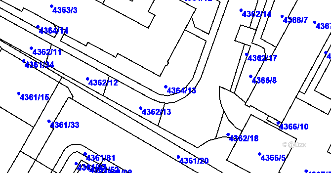 Parcela st. 4364/13 v KÚ Jihlava, Katastrální mapa
