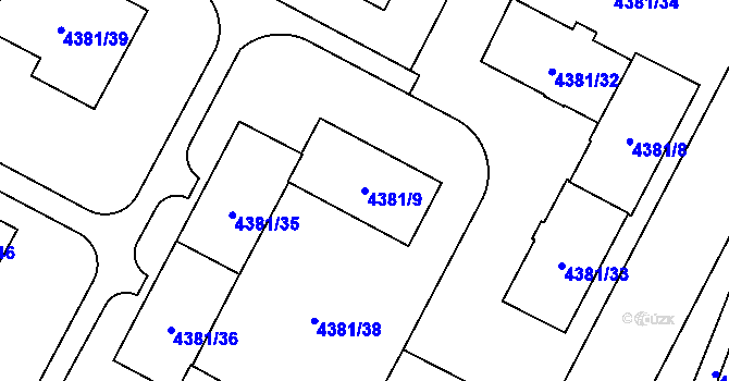 Parcela st. 4381/9 v KÚ Jihlava, Katastrální mapa