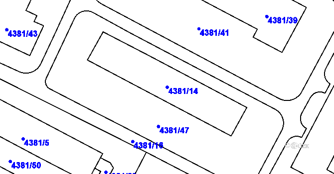 Parcela st. 4381/14 v KÚ Jihlava, Katastrální mapa