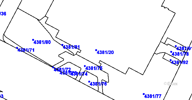 Parcela st. 4381/20 v KÚ Jihlava, Katastrální mapa