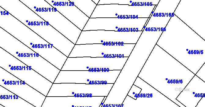 Parcela st. 4653/101 v KÚ Jihlava, Katastrální mapa