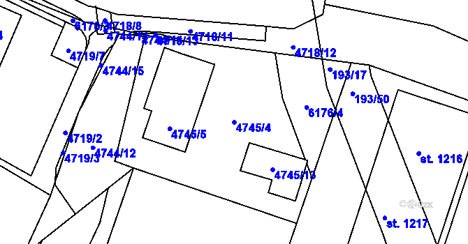 Parcela st. 4745/4 v KÚ Jihlava, Katastrální mapa