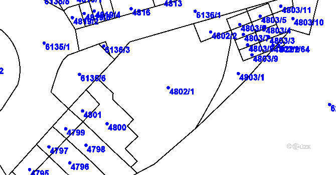 Parcela st. 4802/1 v KÚ Jihlava, Katastrální mapa