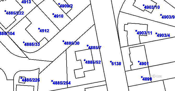 Parcela st. 4885/7 v KÚ Jihlava, Katastrální mapa
