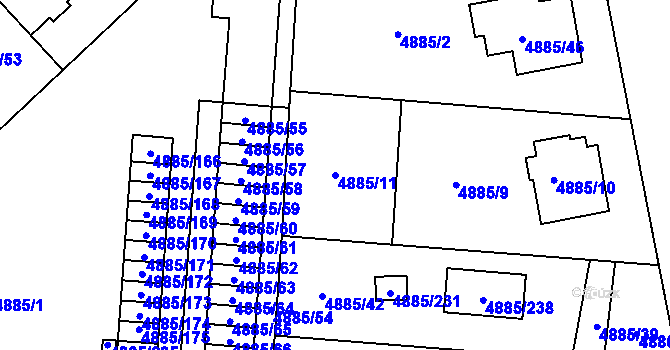 Parcela st. 4885/11 v KÚ Jihlava, Katastrální mapa