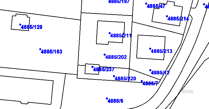Parcela st. 4885/202 v KÚ Jihlava, Katastrální mapa