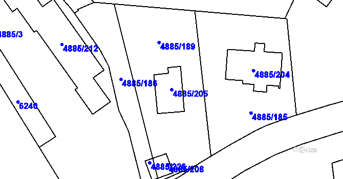 Parcela st. 4885/205 v KÚ Jihlava, Katastrální mapa