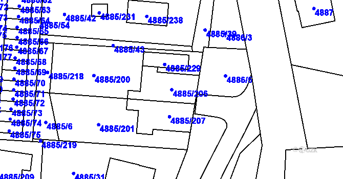 Parcela st. 4885/206 v KÚ Jihlava, Katastrální mapa