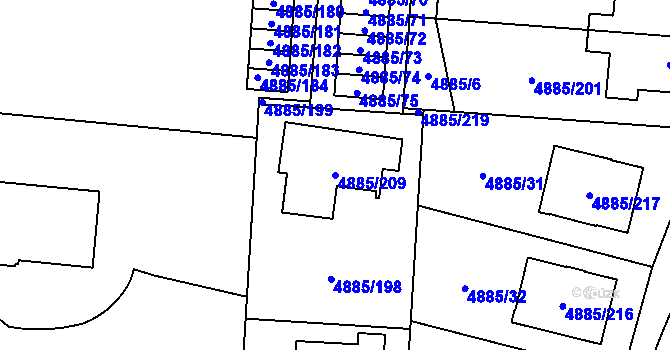 Parcela st. 4885/209 v KÚ Jihlava, Katastrální mapa
