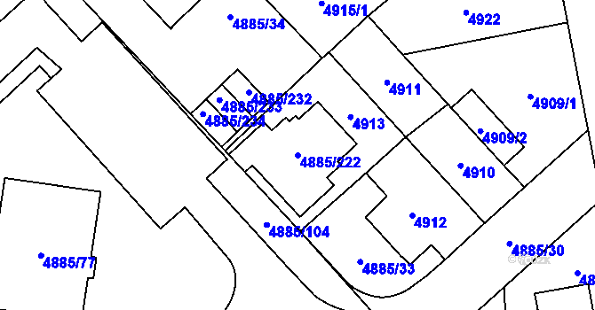Parcela st. 4885/222 v KÚ Jihlava, Katastrální mapa