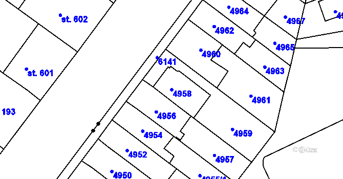 Parcela st. 4958 v KÚ Jihlava, Katastrální mapa