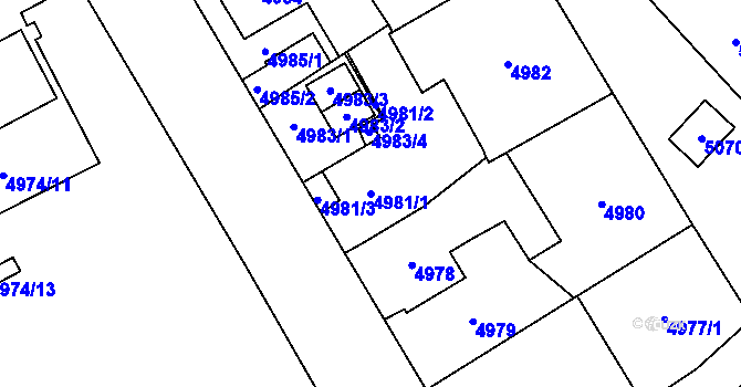 Parcela st. 4981/1 v KÚ Jihlava, Katastrální mapa