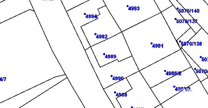 Parcela st. 4989 v KÚ Jihlava, Katastrální mapa