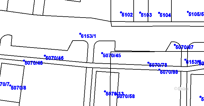 Parcela st. 5070/45 v KÚ Jihlava, Katastrální mapa