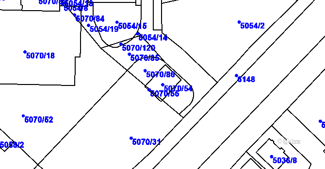 Parcela st. 5070/54 v KÚ Jihlava, Katastrální mapa