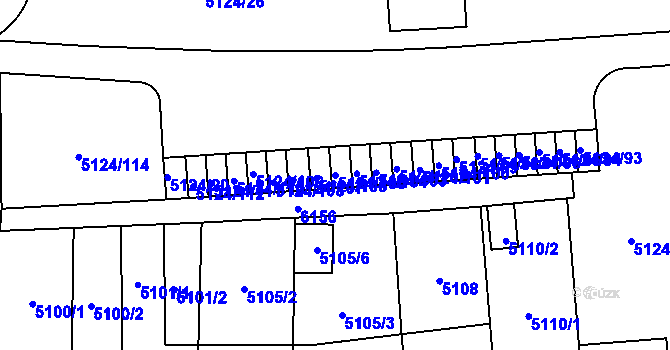 Parcela st. 5124/105 v KÚ Jihlava, Katastrální mapa