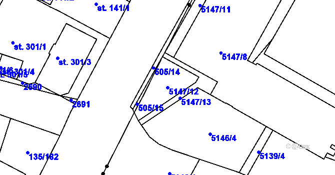 Parcela st. 5147/12 v KÚ Jihlava, Katastrální mapa