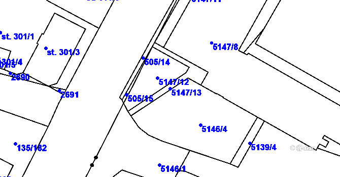 Parcela st. 5147/13 v KÚ Jihlava, Katastrální mapa